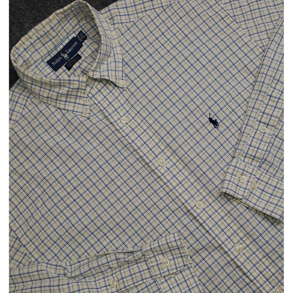 Ralph Lauren Shirt Button Down Mens‎ L 16.5 36/37 Yarmouth Blue-Yellow Plaid